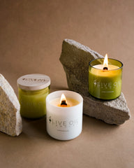 Oliveoil Candles, Individual Trio Set: Rose Geranium, Citrus Bloom and Lemon Grass and Ginger