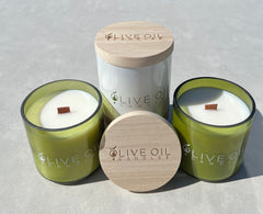 Oliveoil Candles, Individual Trio Set: Rose Geranium, Citrus Bloom and Lemon Grass and Ginger